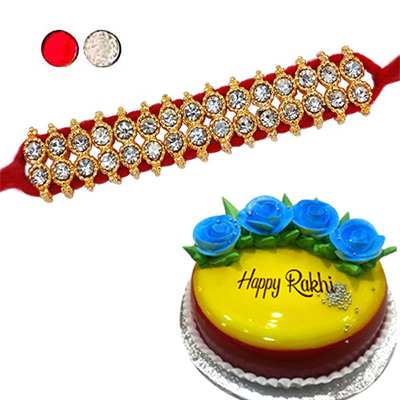 "Two Line Stone Rakhi - SR-9100 (1 RAKHI), Vanilla Gel Cake - 1kg - Click here to View more details about this Product